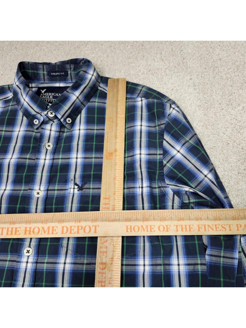 American Eagle Button Down Shirt Gray Blue White Plaid Long Sleeve Size Large - Picture 3 of 13